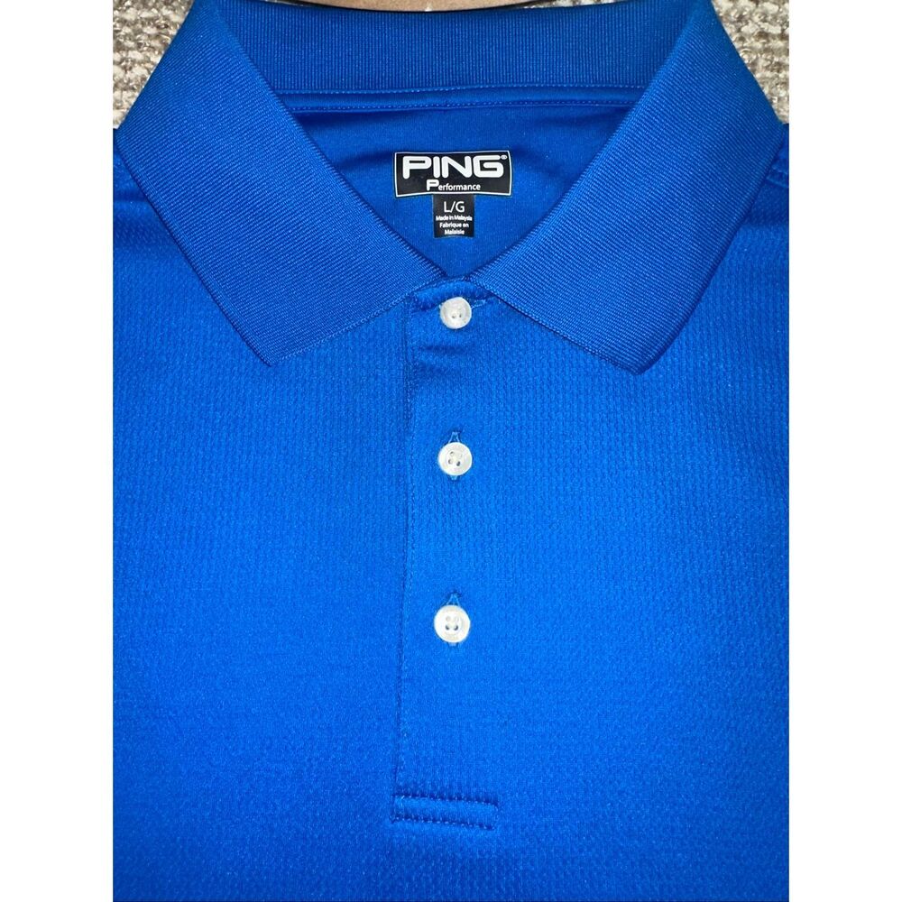 Ping Men's Performance Dynamics Golf Polo Shirt Blue solid L Large Short Sleeve